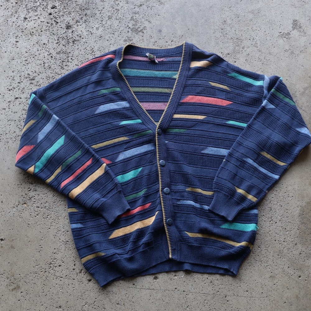 Vintage 90s Club Martin Racing Mens L Cardigan Sweater Made Italy Geometric Knit